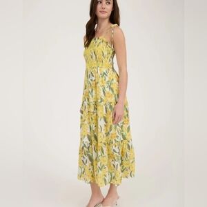 Blu Pepper Floral Smocked Spaghetti Strap Tiered Midi Dress Small